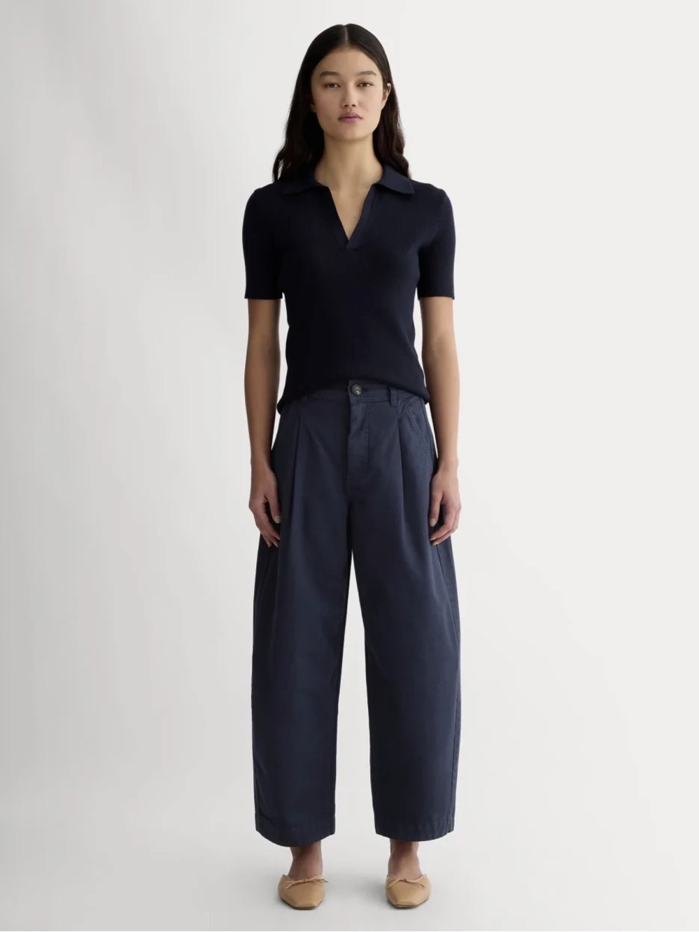 Everlane The Everywhere Pant Navy Size 2 High Rise Barrel Leg NWOT